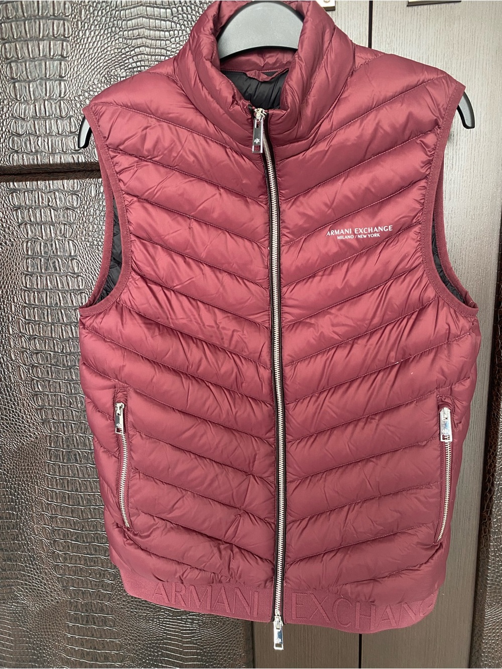 Women Armani Exchange Puffer Vest in Wine